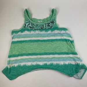 Justice Tank Top Girls 20 Green Striped Sleeveless
